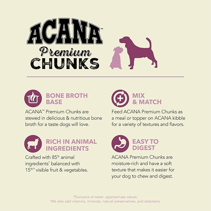 ACANA Premium Chunks in Bone Broth Grain-free Wet Dog Food Lamb Recipe 12.8oz Cans (12 Count)