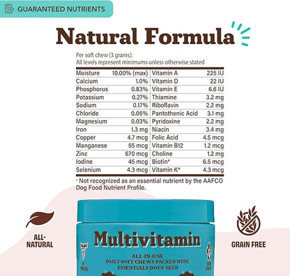 Natural Dog Company 25-in-1 Multivitamin Chews for Dogs – Daily Soft Dog Vitamins with Antioxidants, Zinc & Folic Acid – Supports Joints, Skin & Coat, Immune & Heart Health – All Ages, All Breeds