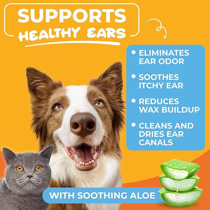 Dog Ear Cleaner Wipes – Finger Wipes for Dogs & Cats – Cleaning, Soothing, & Deodorizing Itchy Ears – Pet Ear Relief Solution (Coconut)