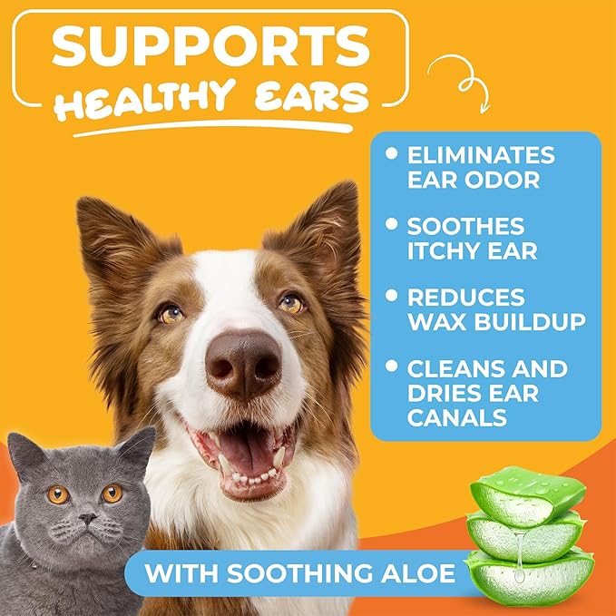Dog & Cat Ear Cleaner Wipes – Pet Finger Wipes for Cats & Dogs – Cleaning, Soothing, & Deodorizing Itchy Ears – Ear Relief Solution Wash (Unscented)