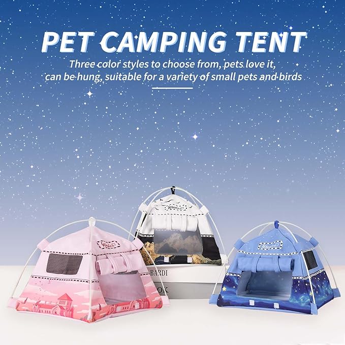 Hamster Mini Camping Tent Hideout, Syrian Hamster Tent House Rat Bed Without Installing, Lightweight & Easy to Clean, Suitable for Mouse, Fancy Rat, Chipmunk and Mini Guinea Pig (Blue)