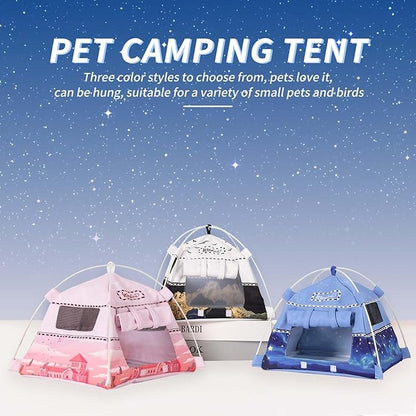 Hamster Mini Camping Tent Hideout, Syrian Hamster Tent House Rat Bed Without Installing, Lightweight & Easy to Clean, Suitable for Mouse, Fancy Rat, Chipmunk and Mini Guinea Pig (Blue)