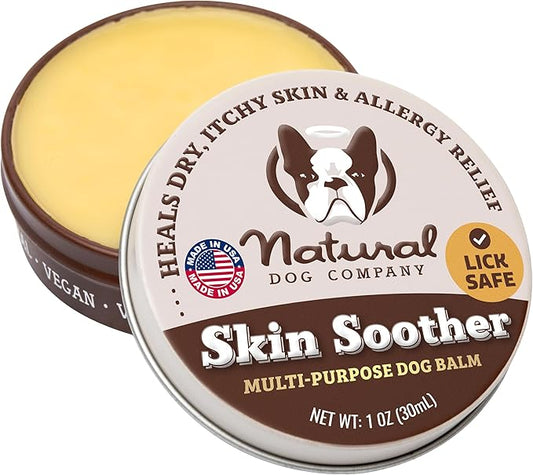 Natural Dog Company Skin Soother Balm 1 oz Tin – Dog Skin Balm with Coconut Oil, Cocoa Butter, Calendula & Vitamin E – Helps Soothe Hot Spots, Redness & Irritated Skin – Lick-Safe & Non-Toxic