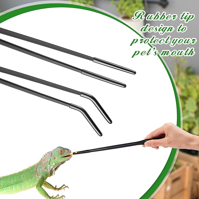Lasnten 2 Pcs Extra Long Stainless Steel Reptile Feeding Tongs with Rubber Tip Bearded Dragon Aquarium Straight and Curved Long Tweezer Terrarium Feeder Tool for Tank(Black, 10 Inch, 10.5 Inch)