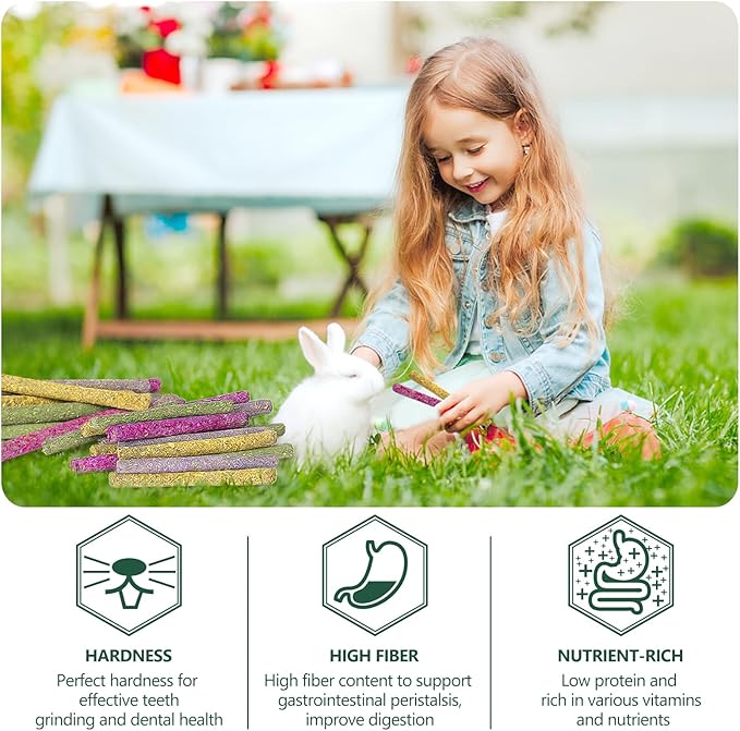 40PCS Rabbit Chew Sticks with Lavender, Timothy Hay, Calendula, Rose,Bunny Chew Toys, Guinea Pig Toys, Chinchilla Toys - Healthy Teeth & Boredom Relief Safe for Small Rodents