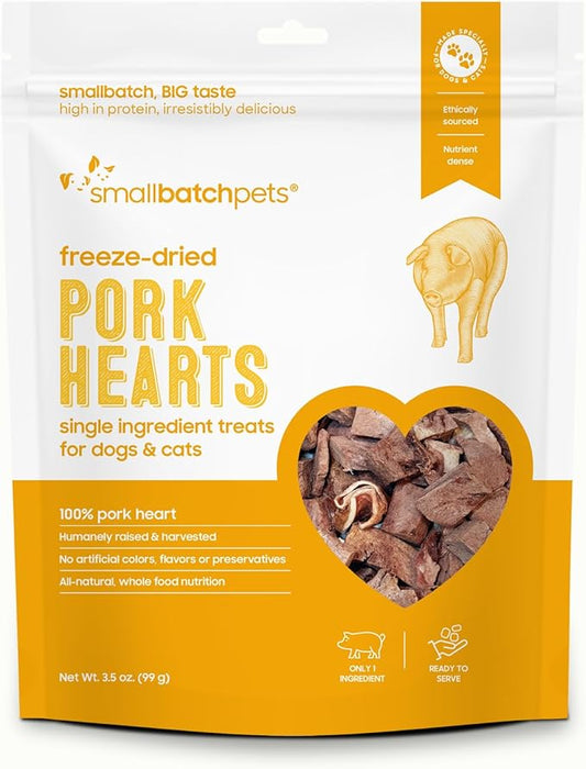 smallbatch Pets Premium Freeze-Dried Pork Heart Treats for Dogs and Cats, 3.5 oz, Made and Sourced in The USA, Single Ingredient, Humanely Raise Meat, No Preservatives or Anything Artificial