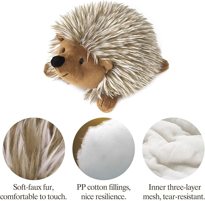 Pawaboo Plush Dog Toy, [2PACK] Non-Toxic Super Soft Faux-Fur Hedgehog Dog Toy Stuffed Biting Training Playing Toys for Dog Puppy, Brown