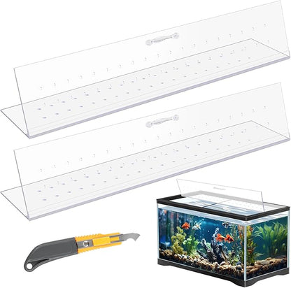 Sieral Aquarium Polycarbonate Canopy Set 2 Pcs 22.95 x 11.5 x 0.12 Inch for 33/40/55 Fish Tank with Center Brace Aquariums Cover Fish Tank Lid with a Hook Knife, Breathable Hole and Handle, Clear