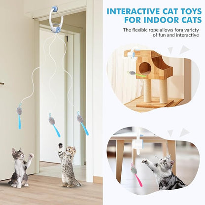 Interactive Cat Toys for Indoor Cats, Automatic Electric Flying Bird Feather Wand Toy, Best Kitten & Adult Cat Enrichment Toy Hanging Electric Kitty Toys for Bored Cats, Light Blue