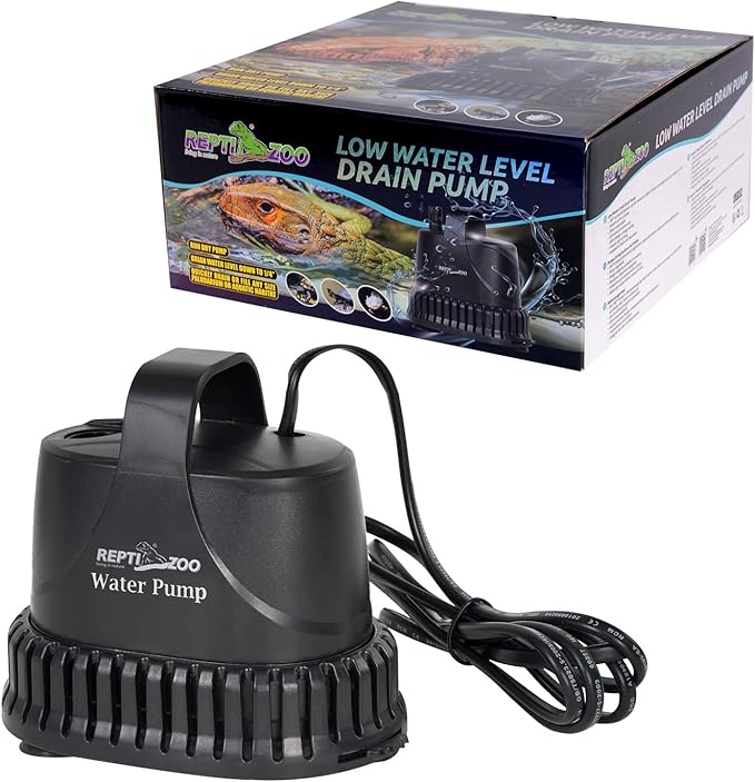 REPTIZOO Low Water Level Drain Pump, 243GPH 26W Submersible Drain with Bottom Suction, Flow Adjustable Bottom-draw Water Pump for Turtle/Fish/Paludarium Tanks
