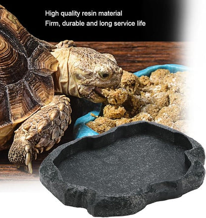 Reptile Water Dish Bowl, Resin Food Bowl Dish, Dark Green Firm Water Dish for Reptile Tank for Tortoise Lizard Pets Feeding Accessories, 1Pcs (M)