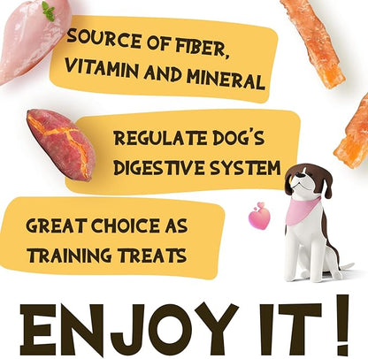 ASMPET Dog Treats Chews, Chicken Wrapped Sweet Potato Strips, Gluten & Grain Free Dog Snacks for Training Rewards 10.6 oz