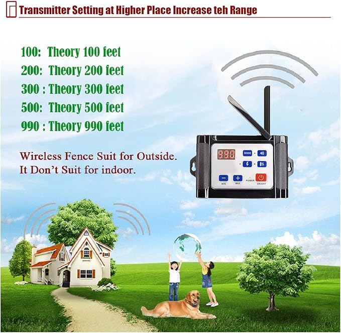 2 in 1 Wireless Dog Fence & Remote Training Collar, 2023 Pet Containment System, Dog Electric Boundary Container System, Adjustable Control Range, Waterproof, for 1 2 3 Dogs,for3dogs