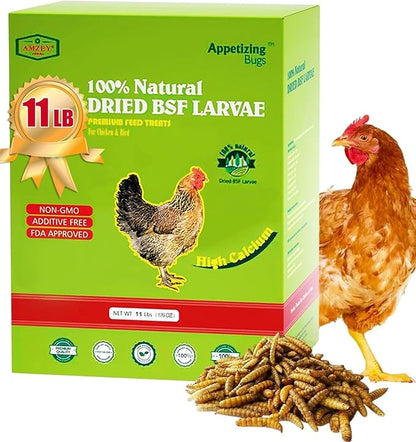 Amzey 11 LBS Dried Black Soldier Fly Larva - 100% Natural BSF Larvae - 85X More Calcium Than Mealworms - High Calcium Treats for Chickens, Birds, Reptiles, Hedgehog, Geckos, Turtles