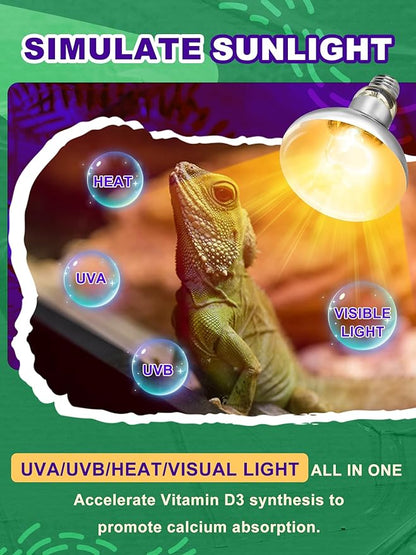 Heat Lamp Bulb, 160 Watt Pack of 2 Full Spectrum UVA UVB Reptile Heat Bulb, Basking Spot Light, Simulate Natural Sun Light for Reptile and Amphibian, Pack of 2