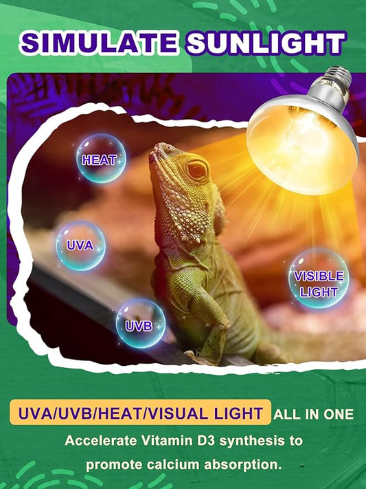 Heat Lamp Bulb, 160 Watt Pack of 2 Full Spectrum UVA UVB Reptile Heat Bulb, Basking Spot Light, Simulate Natural Sun Light for Reptile and Amphibian, Pack of 2