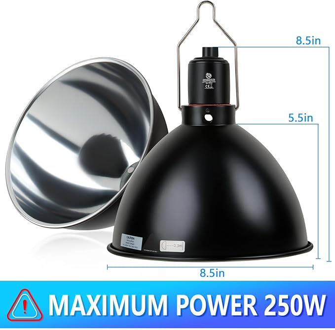 Reptile Light Fixture, 8.5 inch Optical Reflection Dome Heat Lamp Fixture, UVB Heat Basking Lamp Fixture for Amphibian Reptile Terrariums