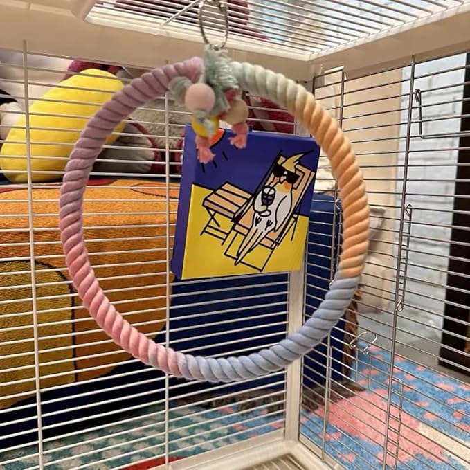 Gradient Colorful Cotton Rope Bird Swing Cage Hanging Toys for Birds Like Parakeets Parrots Cokatiel Budgies Bite Resistance Perch Stand Toys Bird Cage Accessories Perches