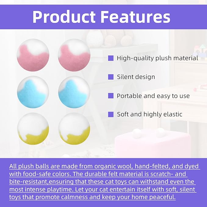 Two Color Plush Balls 40 Pcs 1.8 Inches and it Comes with Two Mouse Toys, Cat Kicker Exercise Toys, Silent Plush Elastic Ball for Kitty