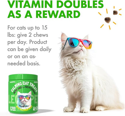 Cat Calming Treats Natural Anxiety Relief for Indoor Cats Stress & Travel Storm Separation Support Helps with Vet Visits, Grooming & Loud Noises Soothing Behavior Aid 100 Yummy Chews