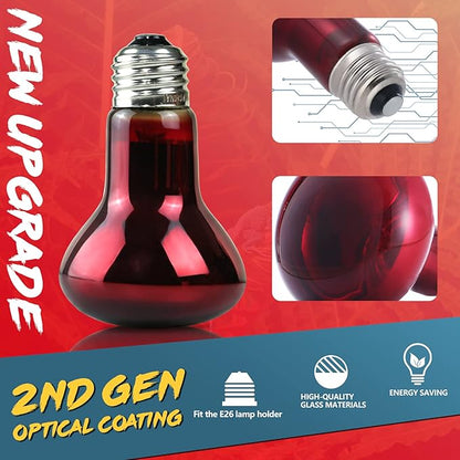 LUCKY HERP 50W Reptile Heat Lamp Bulbs 2 Pack, Reptiles & Amphibians Infrared Basking Spot Lamp, Heat Light Bulb for Turtle, Bearded Dragon, Lizard