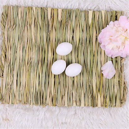 Grass Mat Woven Bed Mat for Small Animal 3PCS Large Bunny Bedding Nest Chew Toy Bed Play Toy for Guinea Pig Parrot Rabbit Bunny Hamster Rat