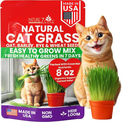 NatureZ Edge Premium Cat Grass Seeds for Indoor Cats, Non GMO - 1/2 lb Oat, Wheat, Barley & Rye Grass for Indoor Cats, Cat Plant, Kitty Lawn, Pet Grass, Hierba para Gatos, Made in USA