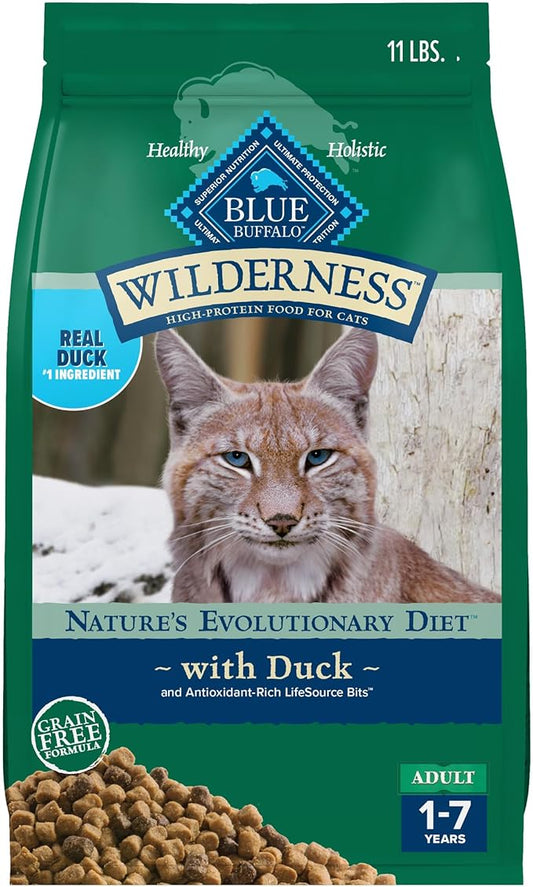 Blue Buffalo Wilderness Healthy Adult Dry Cat Food, Supports Health and Wellness, High-Protein & Grain-Free, Duck, 11-lb Bag