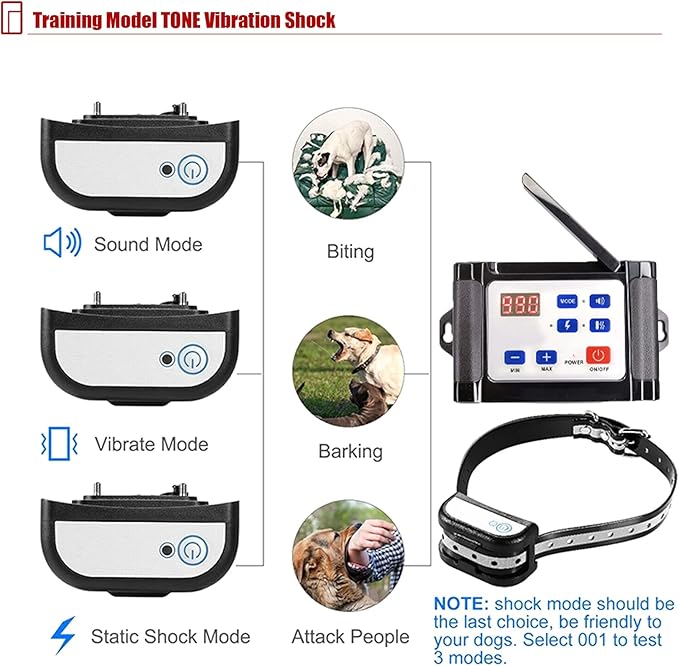 2 in 1 Wireless Dog Fence & Remote Training Collar, 2023 Pet Containment System, Dog Electric Boundary Container System, Adjustable Control Range, Waterproof, for 1 2 3 Dogs,for3dogs