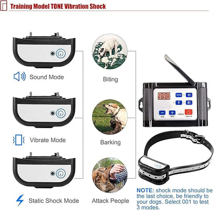 2 in 1 Wireless Dog Fence & Remote Training Collar, 2023 Pet Containment System, Dog Electric Boundary Container System, Adjustable Control Range, Waterproof, for 1 2 3 Dogs,for3dogs