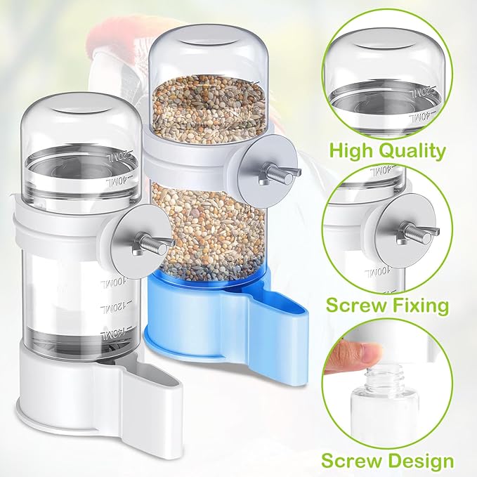 2 PCS Automatic Bird Cage Water Dispenser, Parakeet Parrot Feeder Hanging Drinking