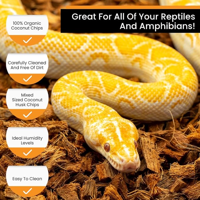 ReptiChip Reptile Bedding Loose Coconut Chip 36 Quart 4 Pack Coco Husk Substrate Mulch for Snake Habitat, Ball Python Terrarium, Turtle Tanks, Tortoise Enclosure