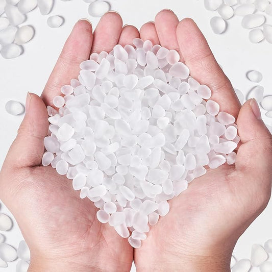 QEQEKAKA Sea Glass Stones for Crafts About 2.75LB (1180g/41.62oz) White Glass Pebbles Gemstones Bulk for Aquarium Rocks Fish Tank Gravel Filler for Vases Centerpieces