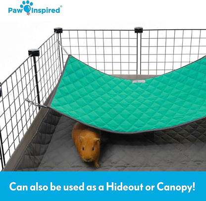 Paw Inspired Hanging Fleece Hammock for Ferrets, Rats, Chinchillas, Sugar Gliders, Cats, Small Pets | Hideout Toy for Guinea Pigs, Hamsters | Swivel Clips for Small Animal Cages (Gray/Green)