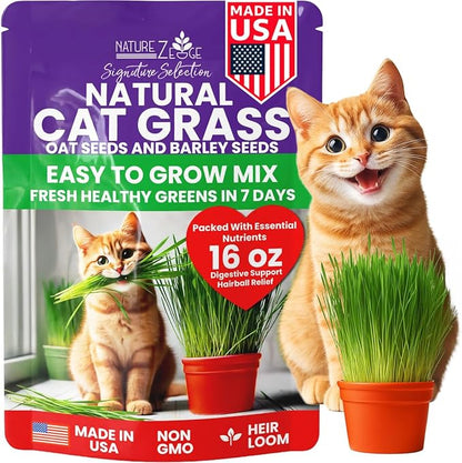 NatureZ Edge Premium Cat Grass Seeds for Indoor Cats, Non GMO - 1 lb Oat & Barley Grass for Indoor Cats, Cat Plant, Kitty Lawn, Pet Grass, Hierba para Gatos, Made in USA