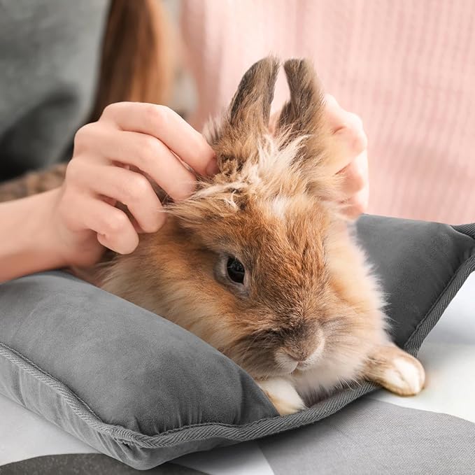 Rabbit Bed, Washable Bunny Pillow, Reversible Lounger Pad, Soft Small Animal Bedding, Stress Relief Pet Mat for Kittens, Guinea Pigs, Puppies