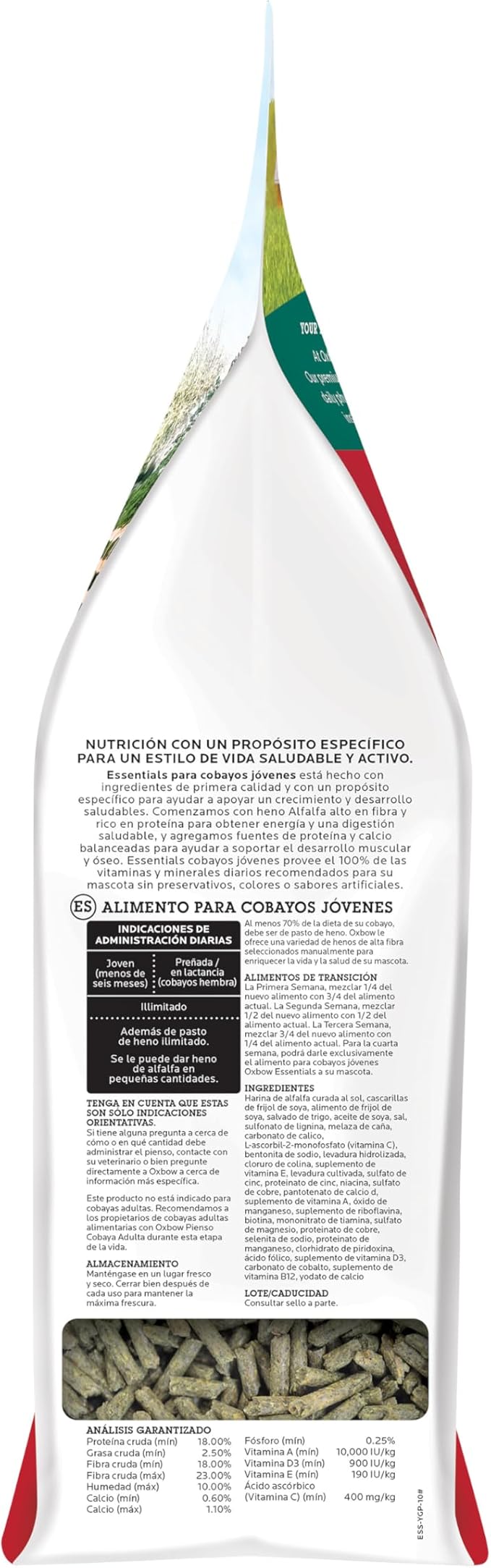 Oxbow Essentials Young Guinea Pig Food, Guinea Pig Pellets Made with Timothy Hay, Stabilized Vitamin C, Small Animal Pet Products, Small Animal Food Made in USA, High Fiber, 10 lb. Bag