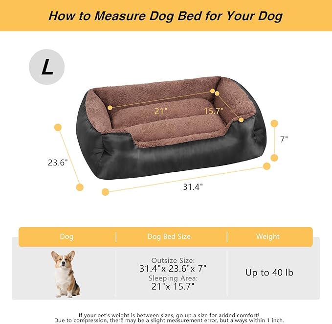Dog Bed Medium Size Dog, Rectangle Washable Pet Couch, Warm and Comfortable Sleeping Pet Bed with Nonskid Bottom, Black
