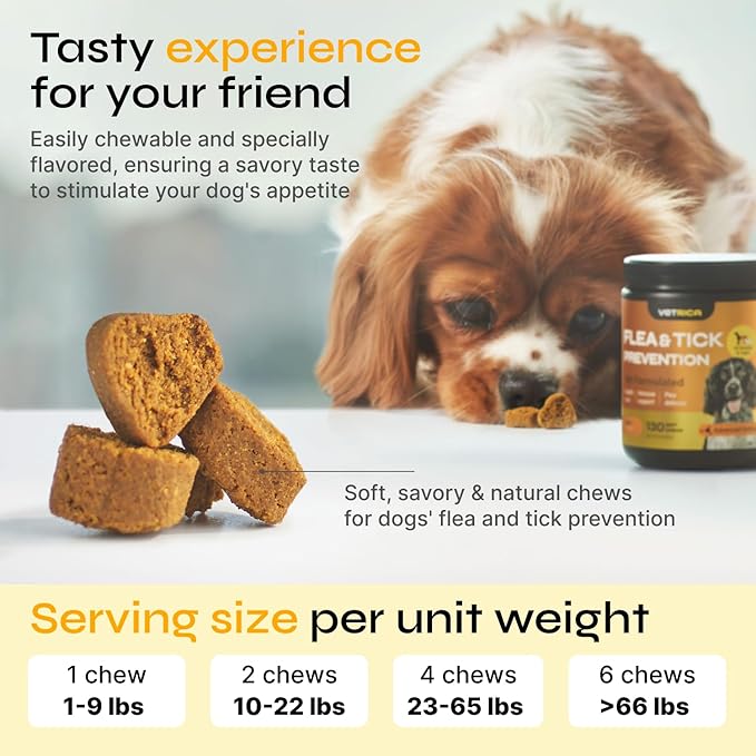Flea and Tick Prevention for Dogs - Dog Flea Treatment Chews - Immune Support Flea and Tick Chewables for Dogs - Dog Flea & Tick Control Supplement - All Breeds & Ages - Vet Formulated - Soft Treats