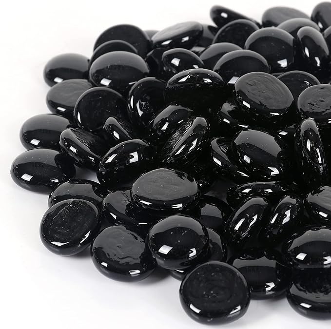 5LB Fire Glass Beads Flat Glass Marbles for Outdoor Fire Pit and Fireplace, Glass Gemstones for Vase Filler, Aquariums, Hydroponics Plants, Home Decor and Christmas DIY Craft, Black