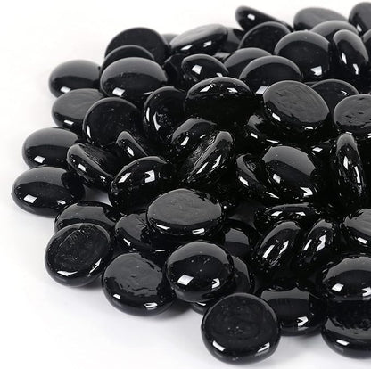 5LB Fire Glass Beads Flat Glass Marbles for Outdoor Fire Pit and Fireplace, Glass Gemstones for Vase Filler, Aquariums, Hydroponics Plants, Home Decor and Christmas DIY Craft, Black