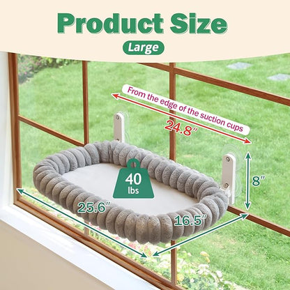 Zakkart SnugCloud Foldable Cat Window Perch - Cordless, Ultra Soft Machine Washable Bed with 4-Sided Bolster, Metal Frame - Window Hammock for Large Cats and Kittens (Gray, Large)