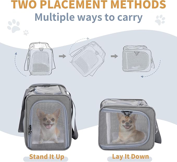 ‌Petsfit Airline Approved Pet Carrier for Small Dogs & Cats, 18x8x11 TSA Approved Carrier, with Removable Dual-Sided Padding (2-Way Placement) - Fits Under Most Airplane Seats, Escape Proof (Grey)
