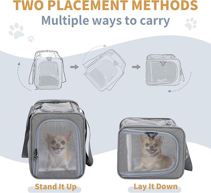 ‌Petsfit Airline Approved Pet Carrier for Small Dogs & Cats, 18x8x11 TSA Approved Carrier, with Removable Dual-Sided Padding (2-Way Placement) - Fits Under Most Airplane Seats, Escape Proof (Grey)