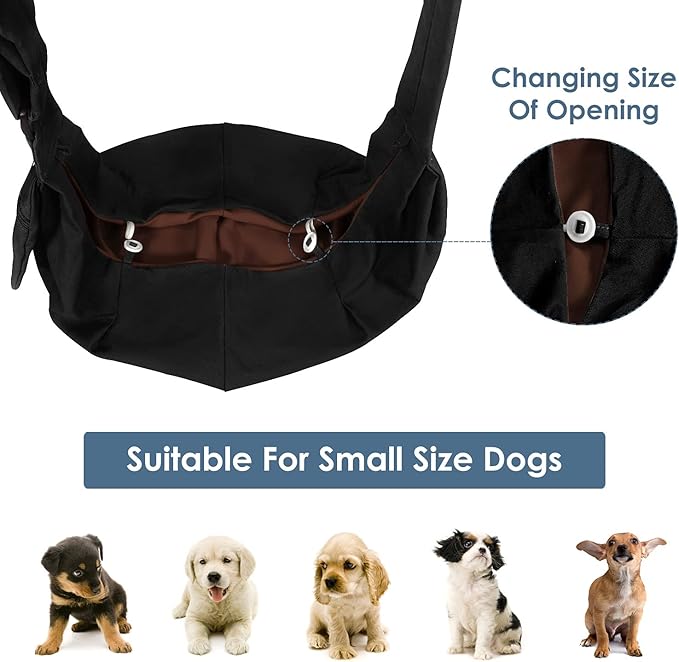 Lukovee Pet Sling, Hand Free Dog Sling Carrier Adjustable Padded Strap Tote Bag Breathable Cotton Shoulder Bag Front Pocket Safety Belt Carrying Small Dog Cat Puppy Machine Washable (BN, L)
