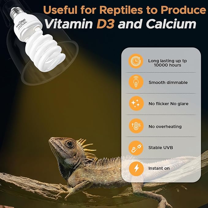 2Pack 13 W UVA UVB 15.0 Reptile Lights Energy Saving Reptile Heat Lamp UVB Bulb Spiral Compact Bulb Fit for Rainforest Type Reptile/Snake/Lizard/Insect/Turtle/Tortoise