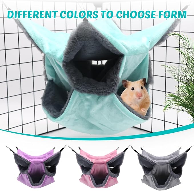 LYART Sugar Glider Pouch Hammock Bed Bedding, Sugar Glider Cage Accessories Toys for Rat, 3-Layer Hammock Make Pet Cages More Three-Dimensional (2.Mint)