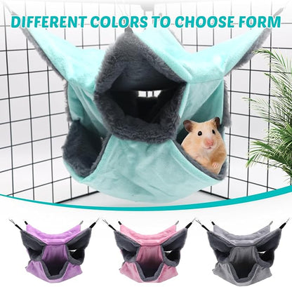 LYART Sugar Glider Pouch Hammock Bed Bedding, Sugar Glider Cage Accessories Toys for Rat, 3-Layer Hammock Make Pet Cages More Three-Dimensional (2.Mint)