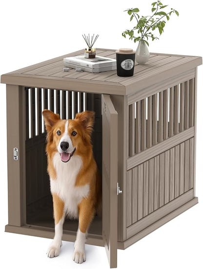 Vixzen Dog Crate Furniture for Small to Large Dogs,Decorative Resin Kennel Indoor,Multifunctional Dog Crate with Locking Buckle,End Table,Durable and Sturdy(Light Brown 39.37 * 28.35 * 32.83)