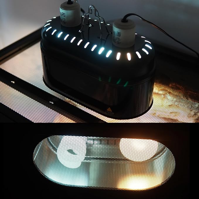 Reptile Dual Light Fixture, Double Deep Dome for Reptile Light/Heat Lamp/UVB Light, Snap-on Lamp Fixture Holder for Beared Dragon/Snake/Turtle/Lizard Tank Accessories